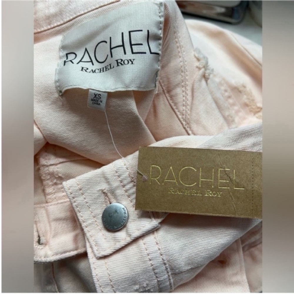 RACHEL Rachel Roy Blush Deconstructed Denim Jacket Size XS - Picture 10 of 10